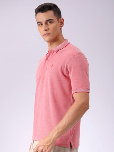 Image of The Indian Garage Co Men Regular Fit Textured Polo Neck Half Sleeves Tshirt