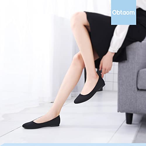 Obtaom Round Toe Women Flat Shoes Slip On Girls Dress Black Ballet Flats(Black Us5) #TOP4