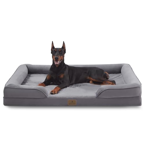 Image of Bedfolks Orthopedic Dog Bed XXL, Waterproof Dog Sofa Bed for Giant Dogs, Egg Foam Pet Couch Bed with Removable Washable Cover and Nonslip Bottom, Dark Grey