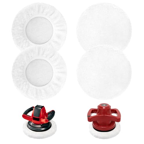 Kaempe 4 piezas Lana De Cordero Kit Pulido Coche, Accesorios Compatibles Para Pulidora Orbital Coche Einhell CE-CB 18/254 Li & Einhell CC-PO 90, para 200-250mm Maquina De Pulir Coches