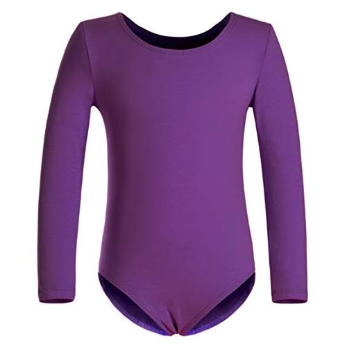 DANSHOW Girls' Team Basic Long Sleeve Leotard for Toddler Gymnastics Dance Ballet M (Age: 4-6 years) Long Sleeve Dark Purple
