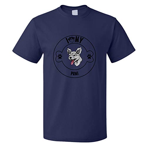 Custom Funny Graphic T Shirts for Men I Love Paw My PUMI Dog Cotton Top Navy Design Only 2X Large