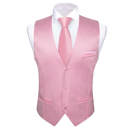 Barry.Wang Vest for Men Business/Leisure Dress Suit Vests V-neck 2 Pockets Wedding Party Tuxedo Satin Waistcoat2