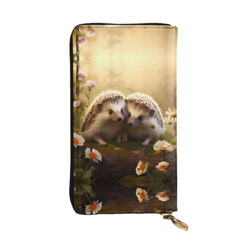 Portefeuille pour femme avec motif nature charmant de hérisson en cuir
