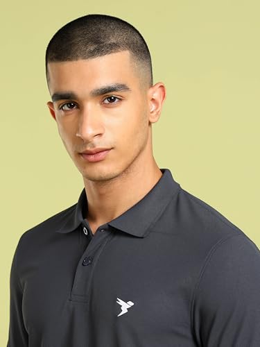 Image of TECHNOSPORT Mens Slim Fit Polyester Active Wear Collar Polo T-Shirt with Long Sleeves for Workout, Sports