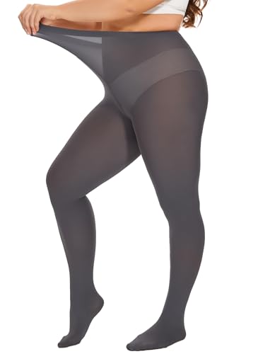 Image of DUCMODA Plus Size Tights for Women, Ultra Soft Solid Color Semi-Opaque Pantyhose, Nylon High Waist Stockings 1X 2X 3X 4X