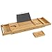 SONGMICS BCB88Y wysuwana półka na wannę z bambusa, regulowana półka na wannę, z uchwytem na napoje, podpórką na książki, mydelniczką 75-109 x 4,5 x 23 cm (szer. x wys. x gł.)