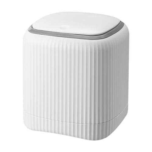 Yajuyi Bote de Basura Miniatura con Tapa Presionable para Escritorio Papelera Portátil de Plástico Ligero Cubo Pequeño Reutilizable con Botón de Empuje, Blanco, Individual