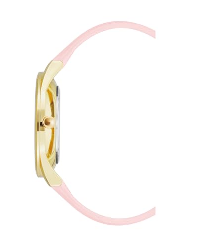 Nine West Women's Analog Watch, Gold-Tone and Pink Strap, Vegan Leather Strap, Japanese Quartz Movement, Second Hand Feature, 40mm Case