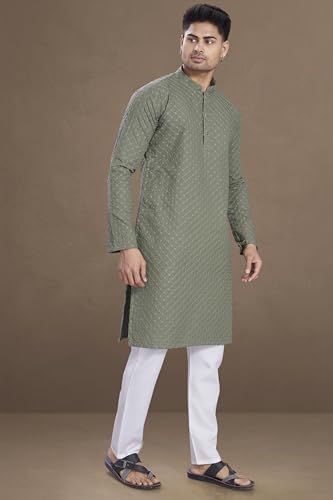 Image of DIVISIVE Men's Thread Embroidered Cotton Only Slim Fit Kurta
