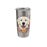 White English Cream Golden Retriever Colorful Spring Flowers Stainless Steel Insulated Tumbler