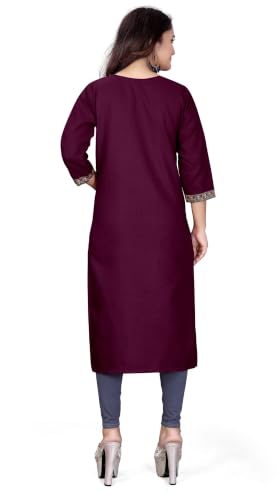 Image of Women A-line Cotton Blend Round Neck 3 /4 Sleeve Embroidered Kurti Only