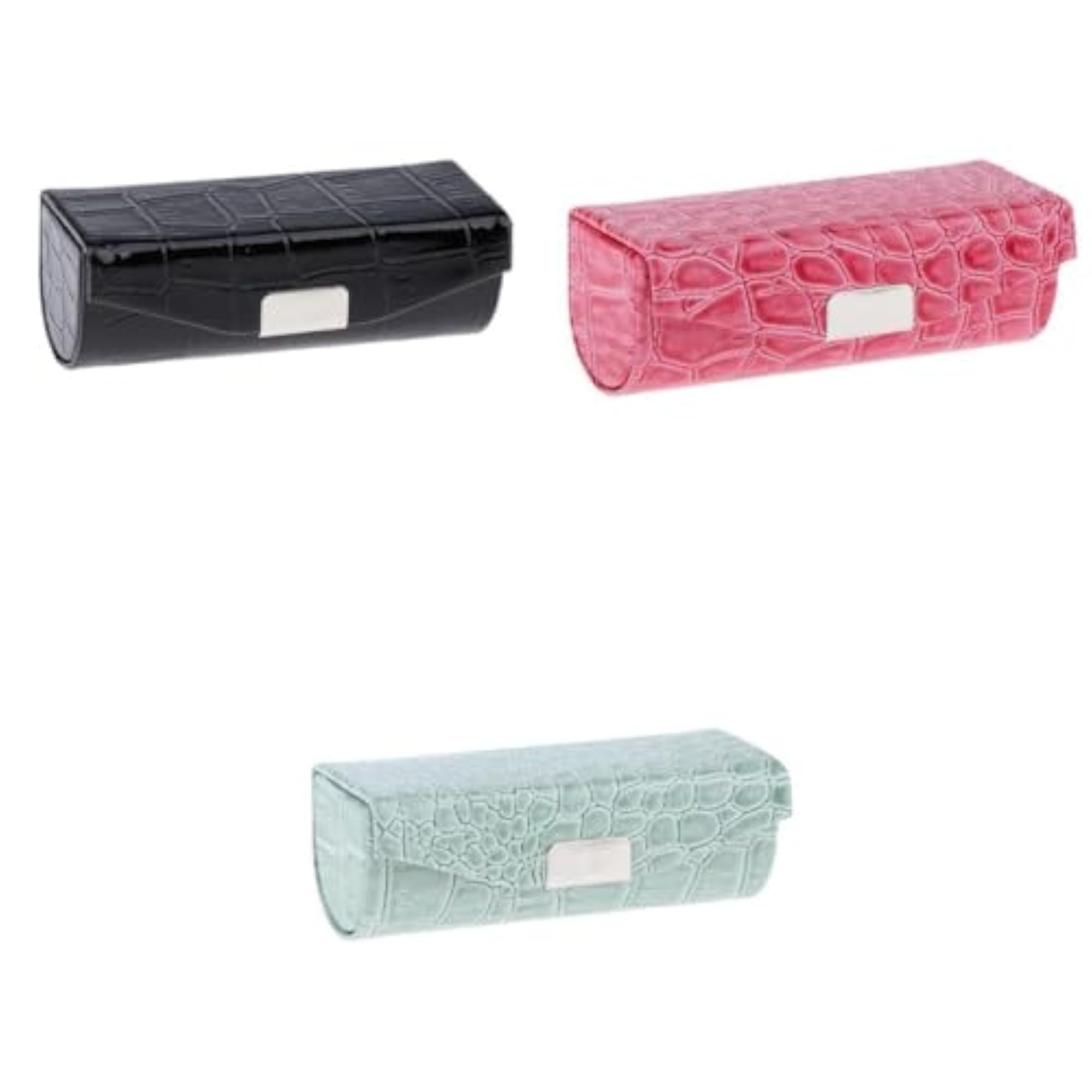 3x PU Leather Lipstick Case Holder in Black and Rose Red