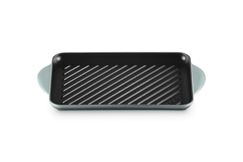 LE CREUSET Rechteckiger Grillrost aus emailliertem Gusseisen für fettarmes Kochen auf allen Herdarten inkl. Einführung 32,5 cm Sea Salt