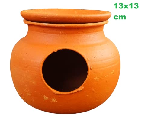 ZENRISE Clay Pot mud House with Lid for Egg Laying and Breeding for Budgies Love Birds with Flat Standing Bottom (15cm, Red Brown) - Indoor, 1 Piece