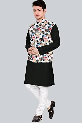 Image of Os Men's & boy kurta pyjama set with nerhu jackets (Multi printed) in cotton (baap beta|father son|)