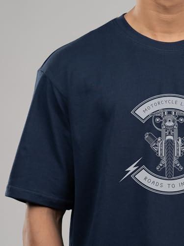 Image of T-Shirt for Men - 100% Cotton Ladakh Motorcycle Rider Half Sleeve Round Neck Graphic Print | Regular & Oversized Fit | 180 /220 GSM | S-5XL | Black, Navy Blue, Olive, Red, White