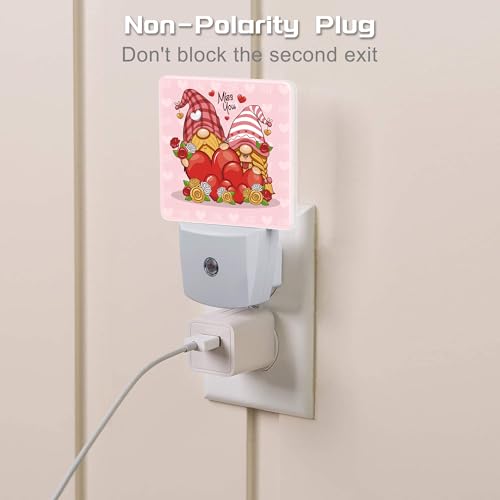 Image of Valentine's Day Gnome Couple Night Light for Kids, Gnomes with Love Red Hearts Night Light Plug in with Dusk to Dawn Sensor,0.5w Energy Saving Nightlight for Hallway Stairway Kitchen Bedroom