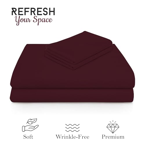 Image of FRESH FROM LOOM Anti Fade Solid Plain 240 TC Single Size Bedsheet Set with 1 Pillow Cover - Soft Fabric (Size- 60 x 90 inch | Wine| Solid)
