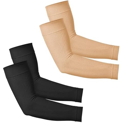Compression Arm Sleeves - 2 pairs (Black, Large + Beige, Large) Cover