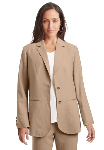 Jessica London Women's Plus Size Casual Long Sleeve Linen Blazer Jacket with Pockets2