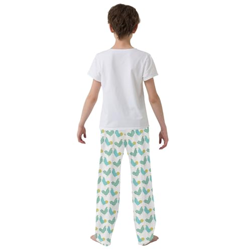 Hen with Plaid Boys Long Pants Soft Trousers Elastic Waist Kids Lounge Bottoms with Pockets S-XL3