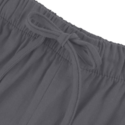 Summer Linen Pants Women Casual Drawstring Elastic Waist Palazzo Pants Flowy Boho Wide Leg Beach Trousers with Pockets4