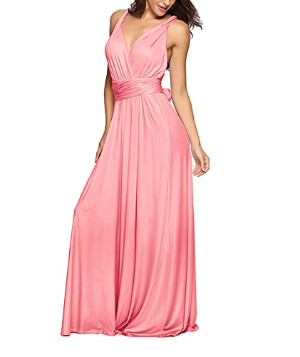 Image of Sexyshine Women's Backless Gown Dress Convertible Multi-Way Wrap Halter Cocktail Dress Bandage Bridesmaid Long Dresses