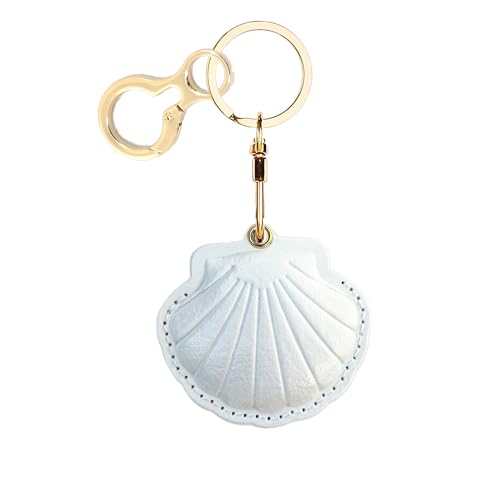 Leather Keychain Holder Case Compatible with AirTag Cute Protective Bright Cover with Keyring Anti-Scratch Finder GPS Tracker Case for Wallet Keys Bag Pets Backpack(White)