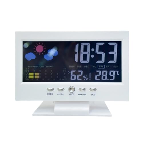 Opatiny Horloge météo LED avec température et humidité pour moniteur, rétroéclairage à activation vocale, calendrier perpétuel, réveil, affichage 12/24 heures, pour bureau à domicile (noir)