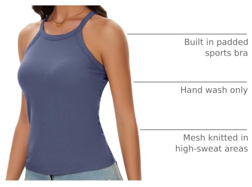 Image of Womens Racerback Ribbed Tank Top Camisole with Built in Bra Sport Yoga Top