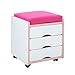 Computertische FEI szafka na dokumenty z ruchomą szafką na dokumenty z 3 szufladami i nakładką na poduszki, mała szafka na akta zapewnia wygodne miejsce do przechowywania (kolor: różowy)