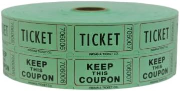 INDIANA TICKET CO. 2,000 Green Raffle Tickets Double Roll, 50/50 Raffle Tickets, Tickets for Events, Carnivals, Door Prizes, Drinks and More