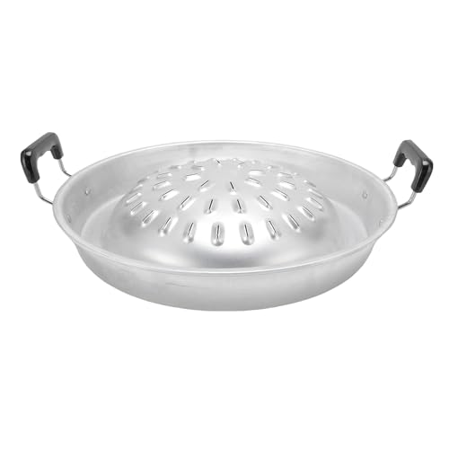 HERCHR Thai Korean BBQ Grill Pan, Stainless Steel Barbecue Grill Tray Camping BBQ Pan Smokeless Roasting Pan Cooking Meat Vegetable Stovetop Plate (35cm/13.78in Original Color)