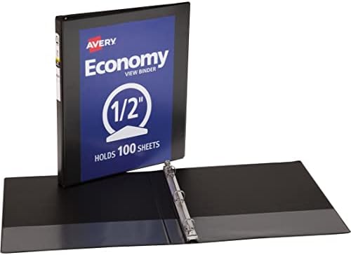 Avery Economy View 3 Ring Binder, 0.5" Round Rings, 1 Black Binder (05705)