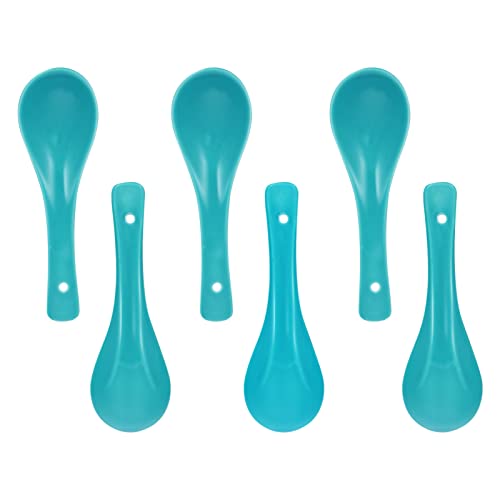 AUTSUPPL 6pcs Ceramic Spoon Japanese Rice Spoon Ramen Spoons Cocktail Mixing Spoon Udon Spoons Collectible Spoons Soup Serving Spoon Noodle Rice Spoons Dessert Spoons Green Ceramics