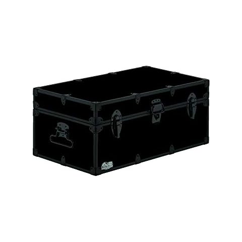 C&N Footlockers - Full-Size Happy Camper Trunk w/Black Trim - #1 Summer Camp Trunk - Made in the USA - Steel Footlocker with Lid Stay - 32 x 18 x 13.5 Inches (Black) Cover