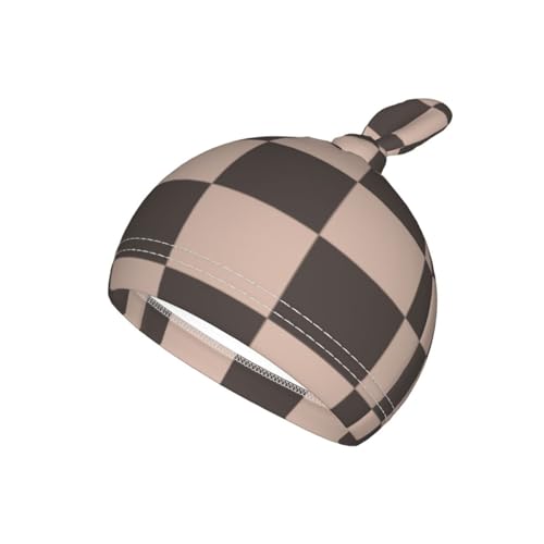 Image of Coffee Brown Checkered Plaid Swaddle Blanket with Beanie Hat Set Newborn Swaddle Wrap Soft Baby Receiving Blankets Baby Swaddle Sack for Baby Boys and Girls