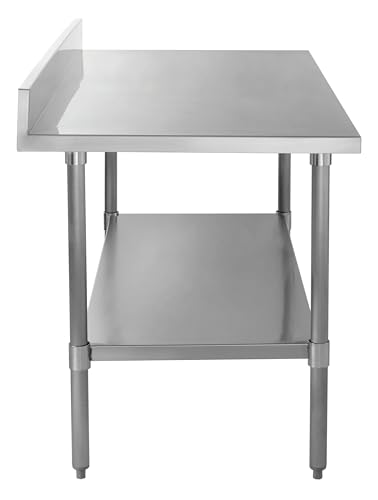 Image of Kratos Stainless Steel Kitchen Prep Table 48 inchx30 inch with Backsplash and Undershelf, NSF Worktable for Restaurants - 16ga /304SS