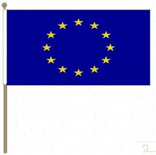 FlagSuperstore© European Union EU Large Hand Waving Flag With Wooden Pole 18" x 12" - Country