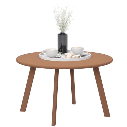 Outsunny Petite Table Basse Ronde, Table d'appoint avec Patins antidérapants, Cadre en métal, pour Jardin, Balcon, terrasse, Salon, Ø 70 x 42 cm, Orange