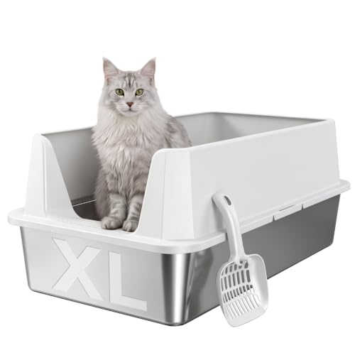 Tevila XL Stainless Steel Cat Litter Box with Plastic…