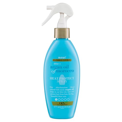 OGX Argan Oil of Morocco Heat Protection Spray pflegendes Hitzeschutzspray mit Arganöl für trockenes, strapaziertes Haar, 177 ml