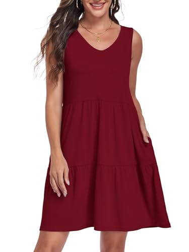 Image of Sundresses for Women Summer Sleeveless Tiered Swing V Neck Tank Dress