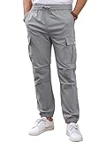 Tolaler Pantalones Hombre Casual Pantalón Cargo Elásticos Jogger Largos Pants con Bolsillos Trabajo Deporte Gris Claro M