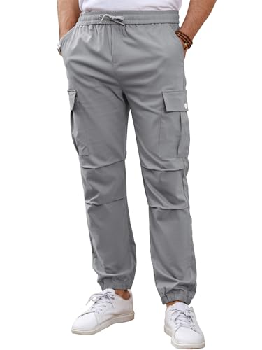 Tolaler Pantalones Hombre Casual Pantalón Cargo Elásticos Jogger Largos Pants con Bolsillos Trabajo Deporte Gris Claro M