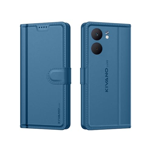 Image of KIVANO LUXE Compatible for Oppo A5X 5G Luxury Handmade Leather Magnetic Flip Folio Case | Card Holder & Kickstand | Slim Protective Cover | Unisex - Blue