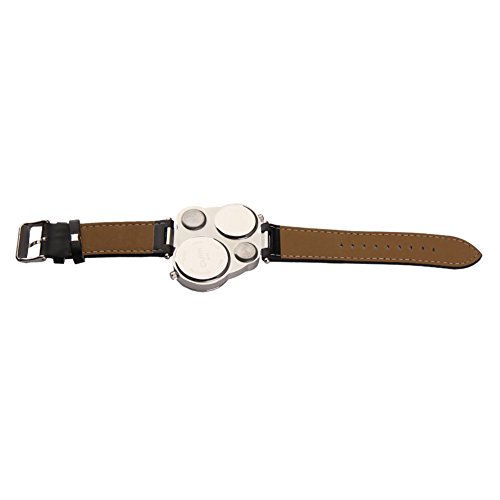 Image of Men OULM Military Army Dual Time Zones Big Dial Leather Sports Watch Black