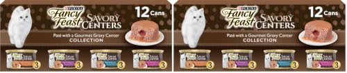 Fancy Feast Purina Savory Centers Wet Cat Food Pate Variety Pack with Chicken, Salmon, Beef, and Tuna Pate with Gravy Center - (2 Packs of 12) 3 oz. Pull-Top Cans (Pack of 2) - image 1