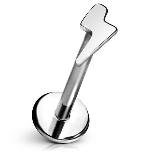 Lightning Bolt Flat Back Stud – Single Titanium Earring, Push Pin Design for Sensitive Ears — (Single Earring)